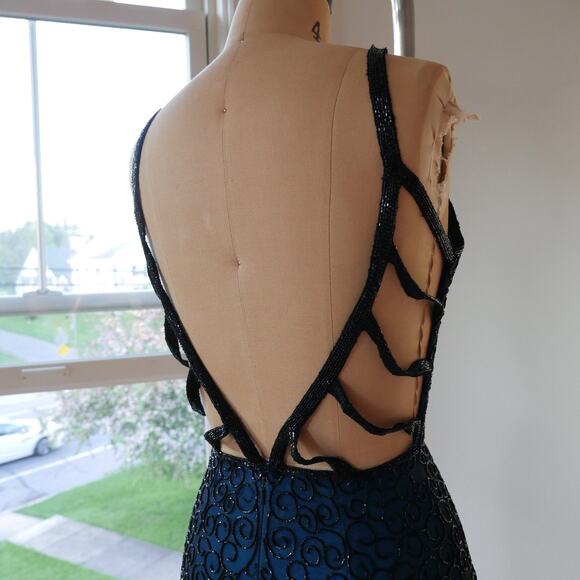 Hand-Beaded Silk Gown Y2K Vintage Prom Dress Evening Gown Mermaid-Core – Rare - Picture 3 of 10